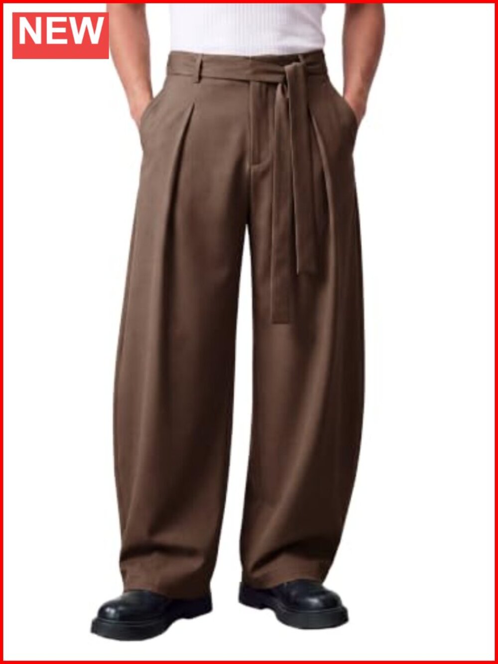 Men's Baggy Wide Leg Dress Pants Lightweight Slacks with Belt